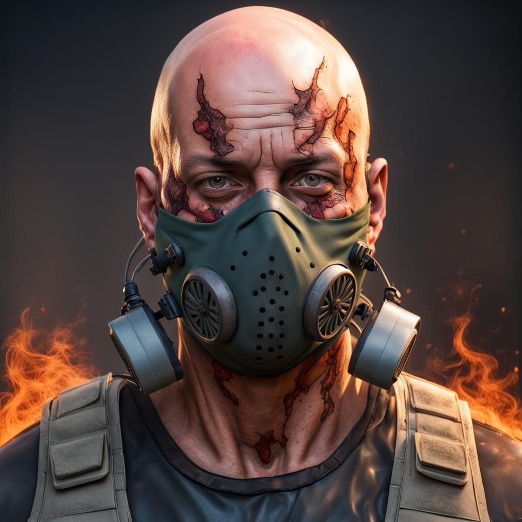 Acid Burned Man with Mask and Vest