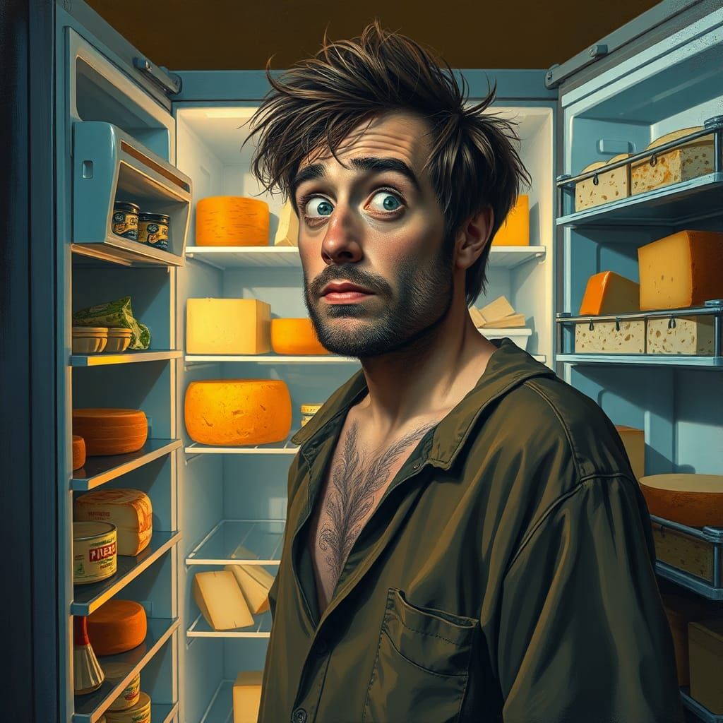Surreal Midnight Snack Portrait in Expressive Style