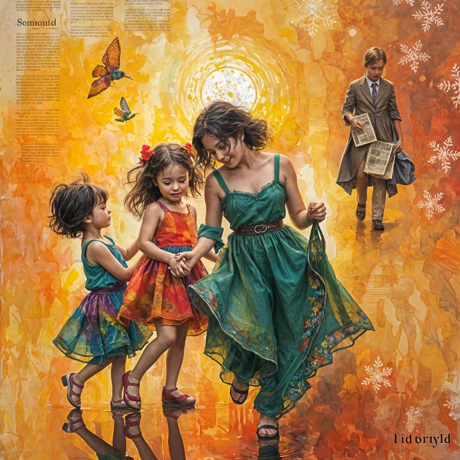 Children Playing: Mixed Media Abstract Close-Up