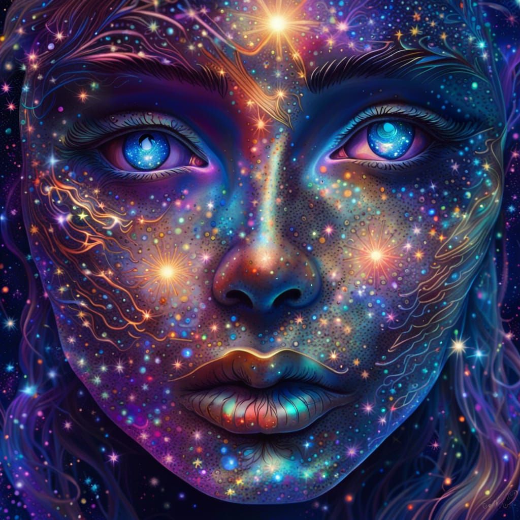 Holographic Cosmic Glitter in Mixed Media Style