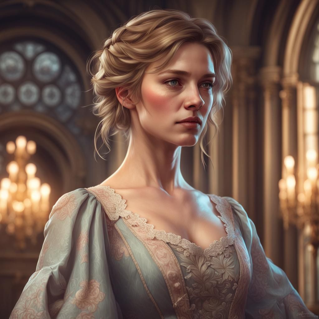 Emma Portrait in Antique Dress, Art Nouveau Style