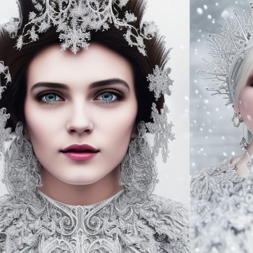 Snow Queen Portrait with Silver Snowflake Jewelry