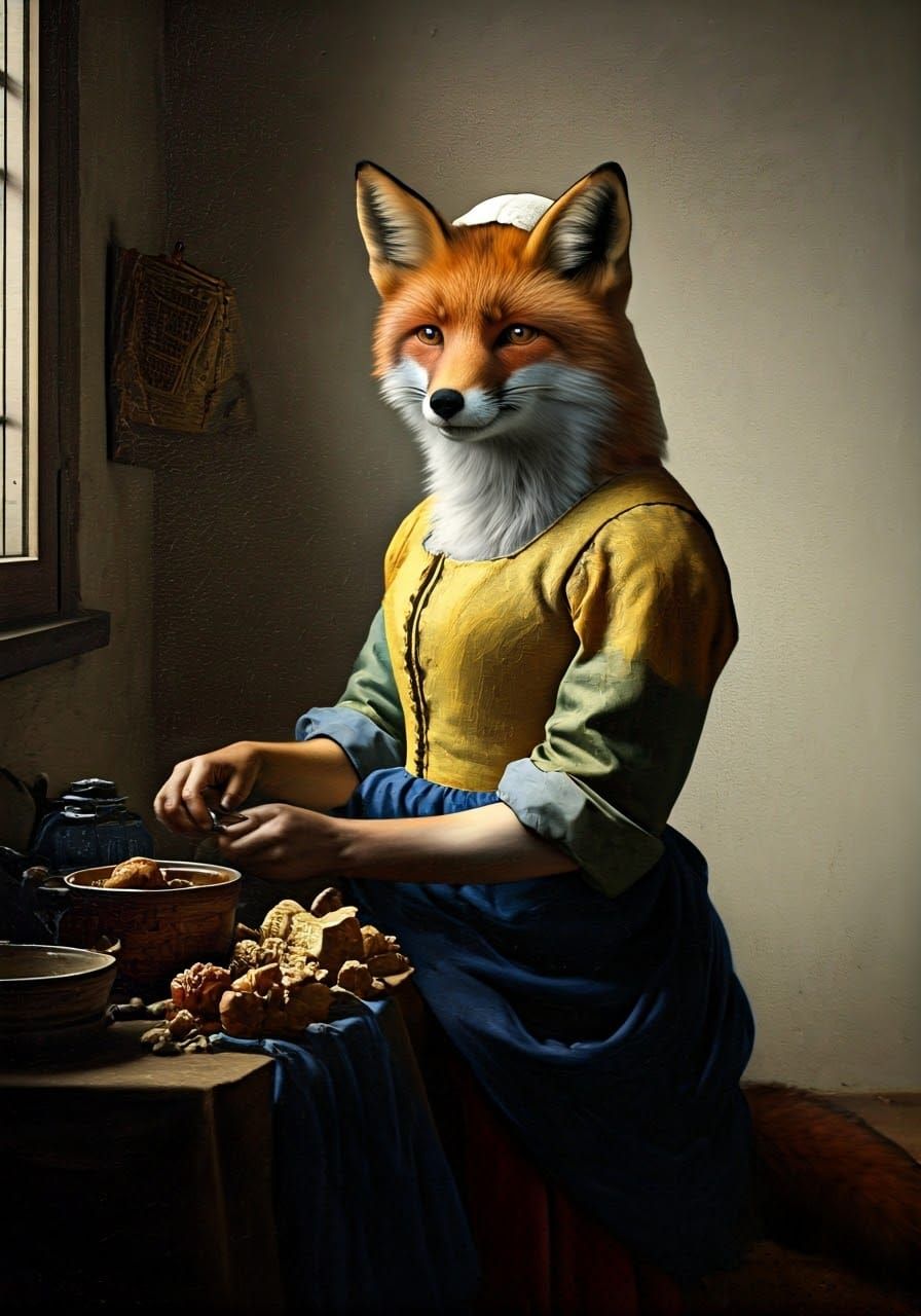 Anthropomorphic Fox in a Dutch Masterpiece Style Painting