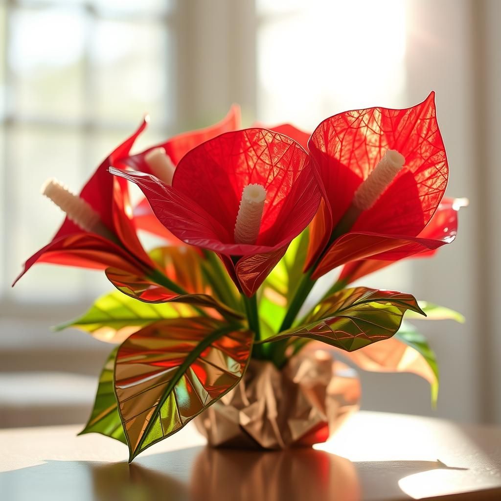 Iridescent Anthurium Origami Bouquet in Metallic Foil