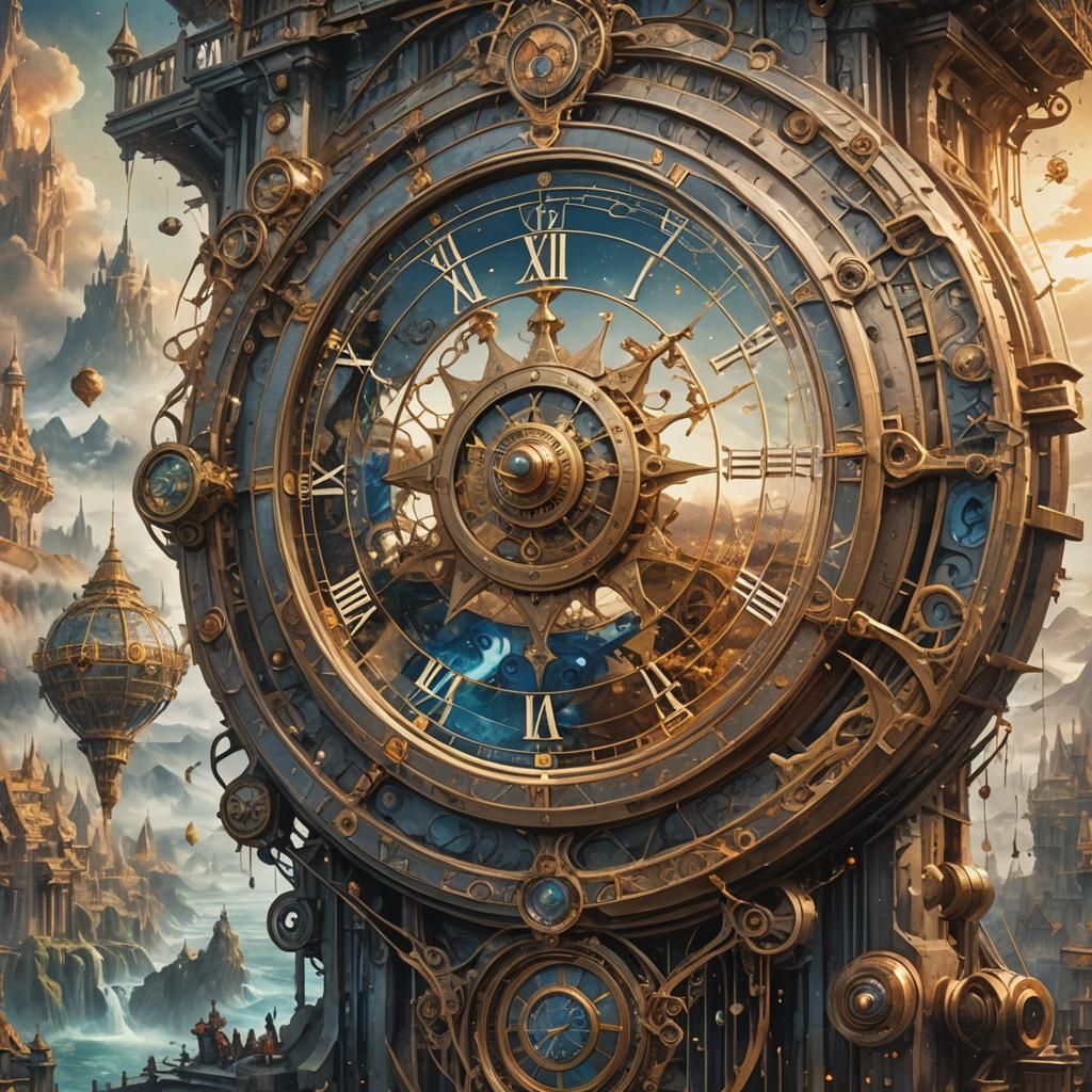 Hands Manipulating Time in Watercolor Style