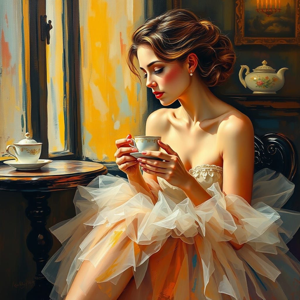 Vibrant Cafe Scene in Expressionist Oil Painting Style