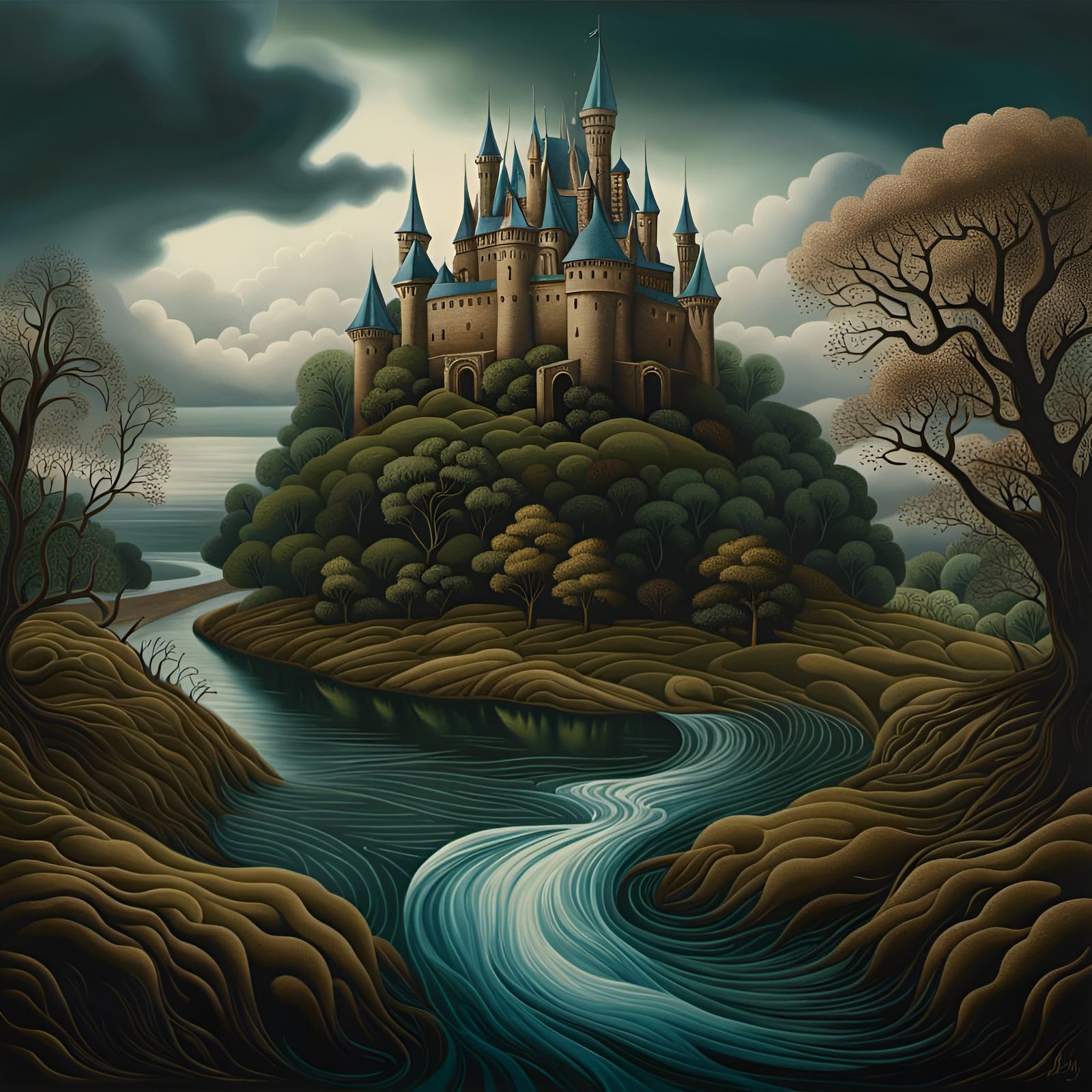 Melancholic Girl in Fairytale Landscape