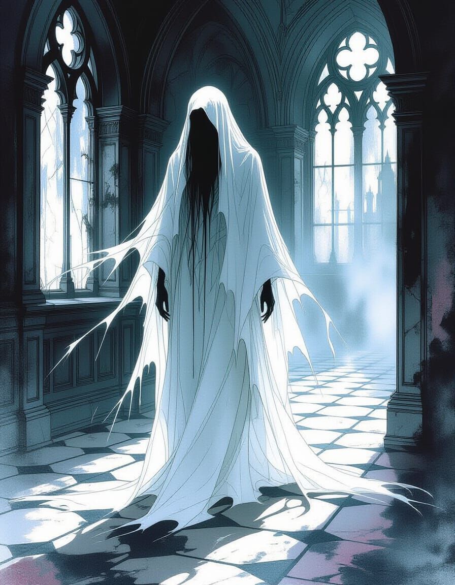 Melancholic Ghost in Haunted Mansion Abstract Art