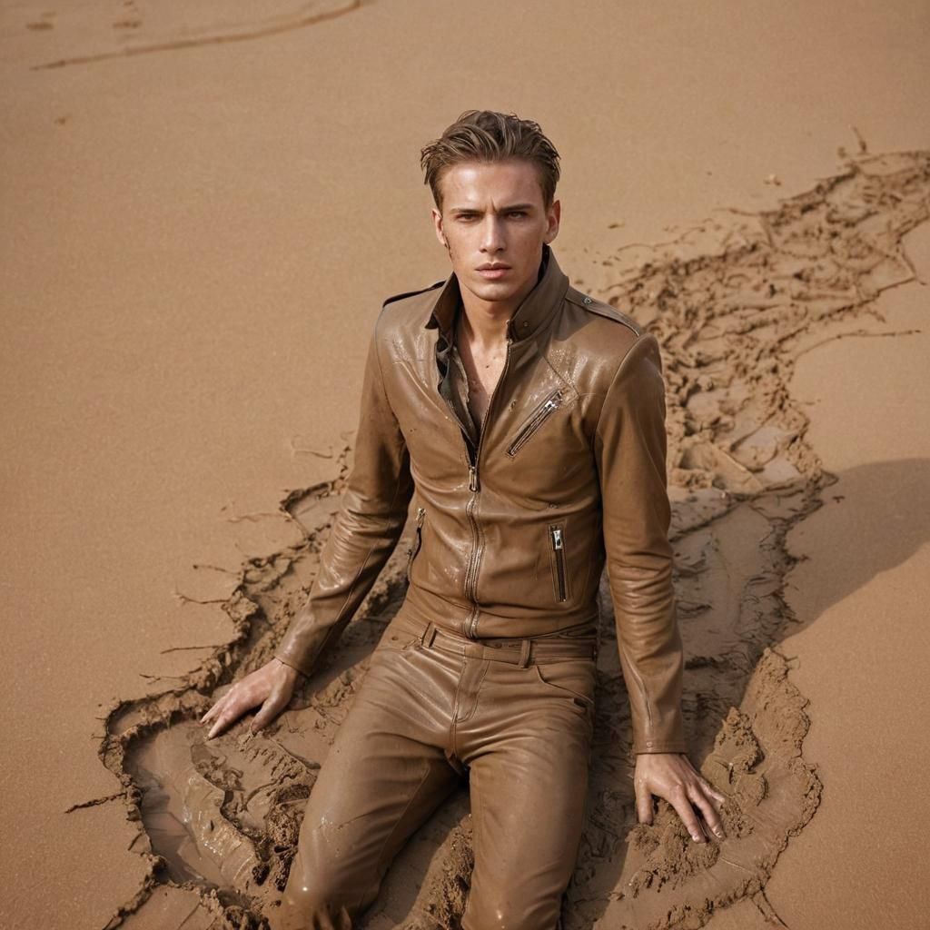 Leather-Clad Man Sinking in Desert Quicksand