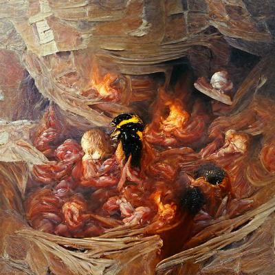 Beehive in Hell's Inferno: Oil Painting