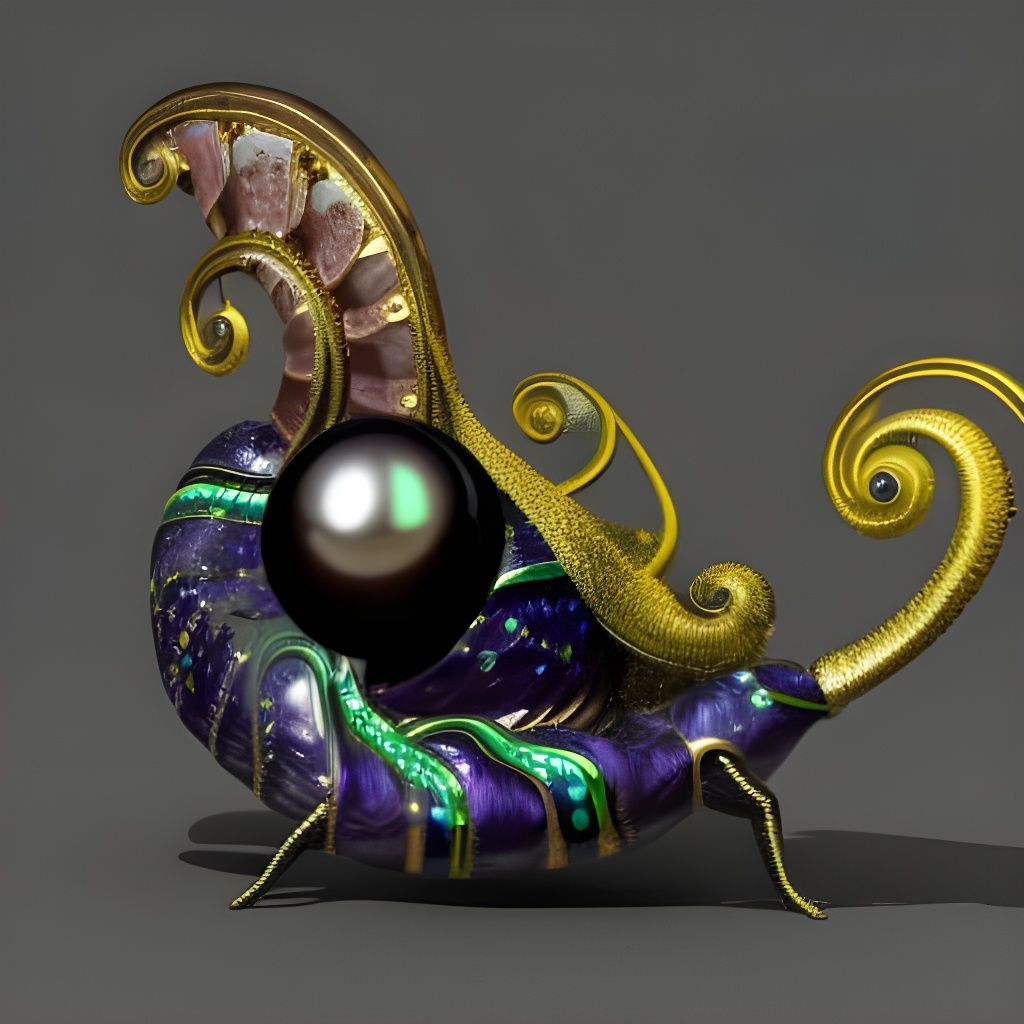 Onyx Snail Sculpture with Crystal and Gold Details
