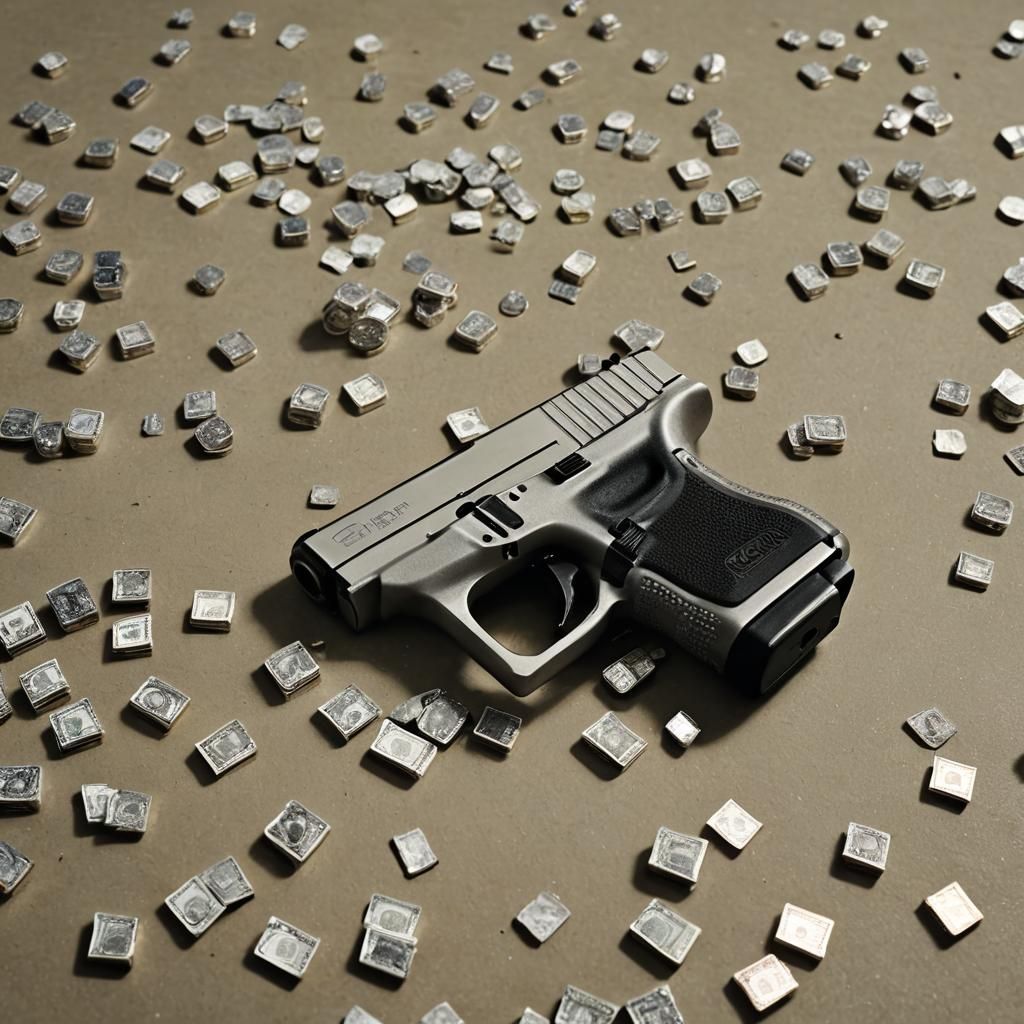 Opulent Still Life with Diamonds and Firearm