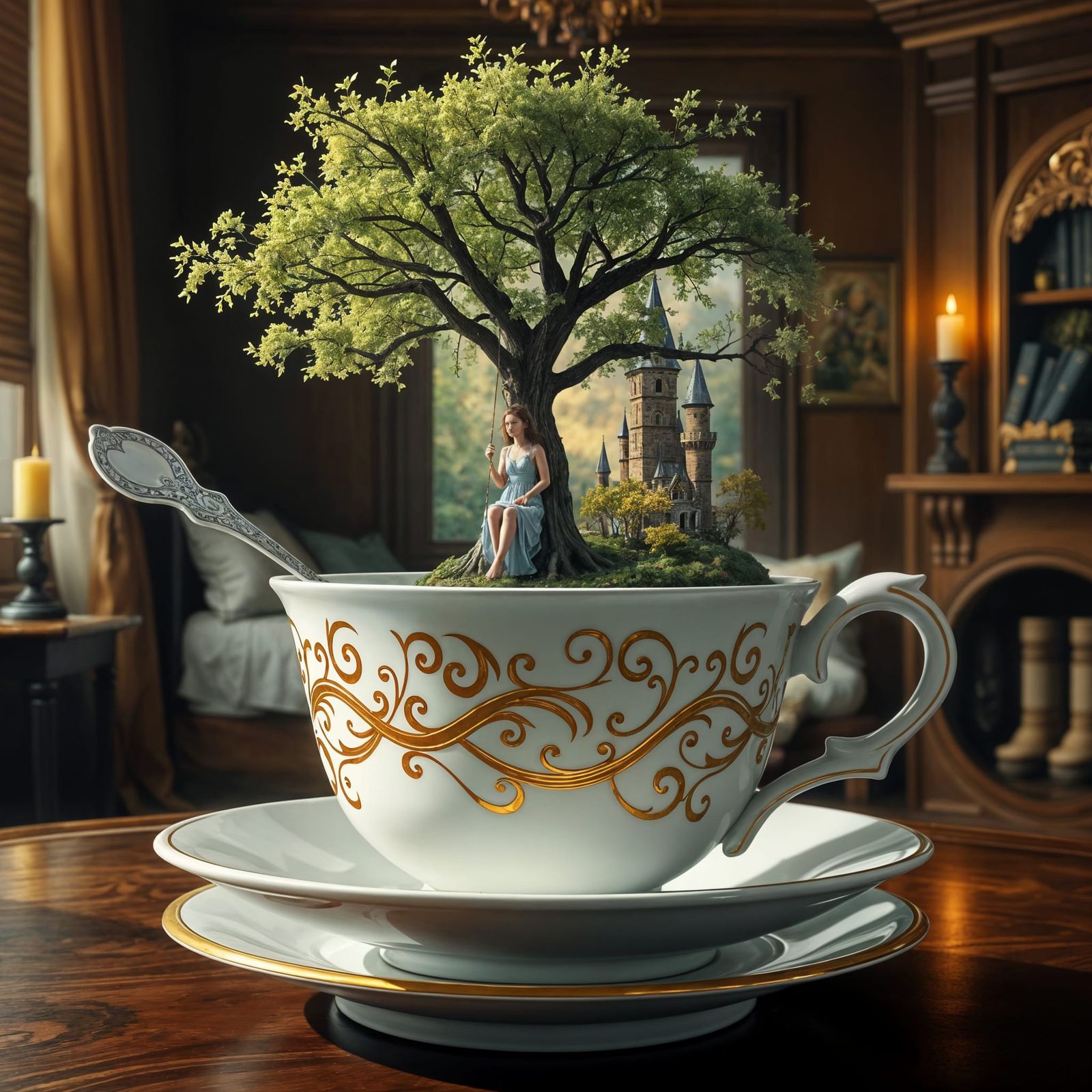 Alice in Wonderland Teacup Scene: Digital Painting