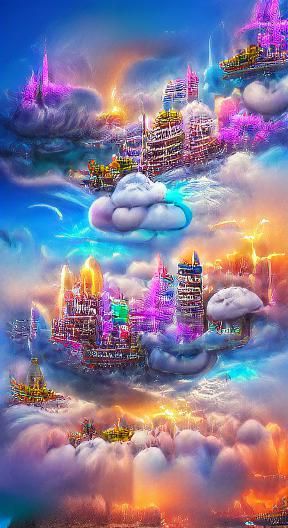 Magical City in the Clouds Digital Illustration