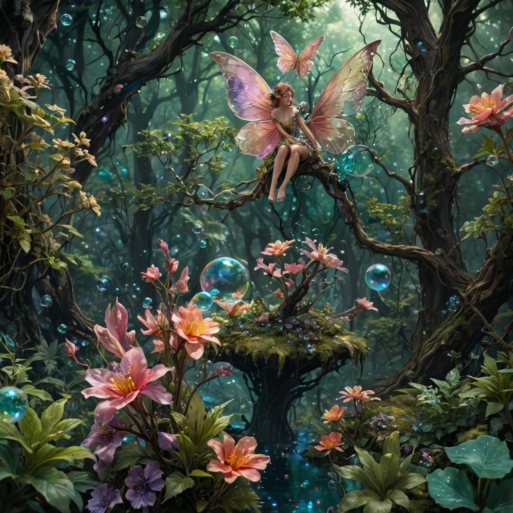 Otherworldly Fairy in Iridescent Alcohol Ink Forest