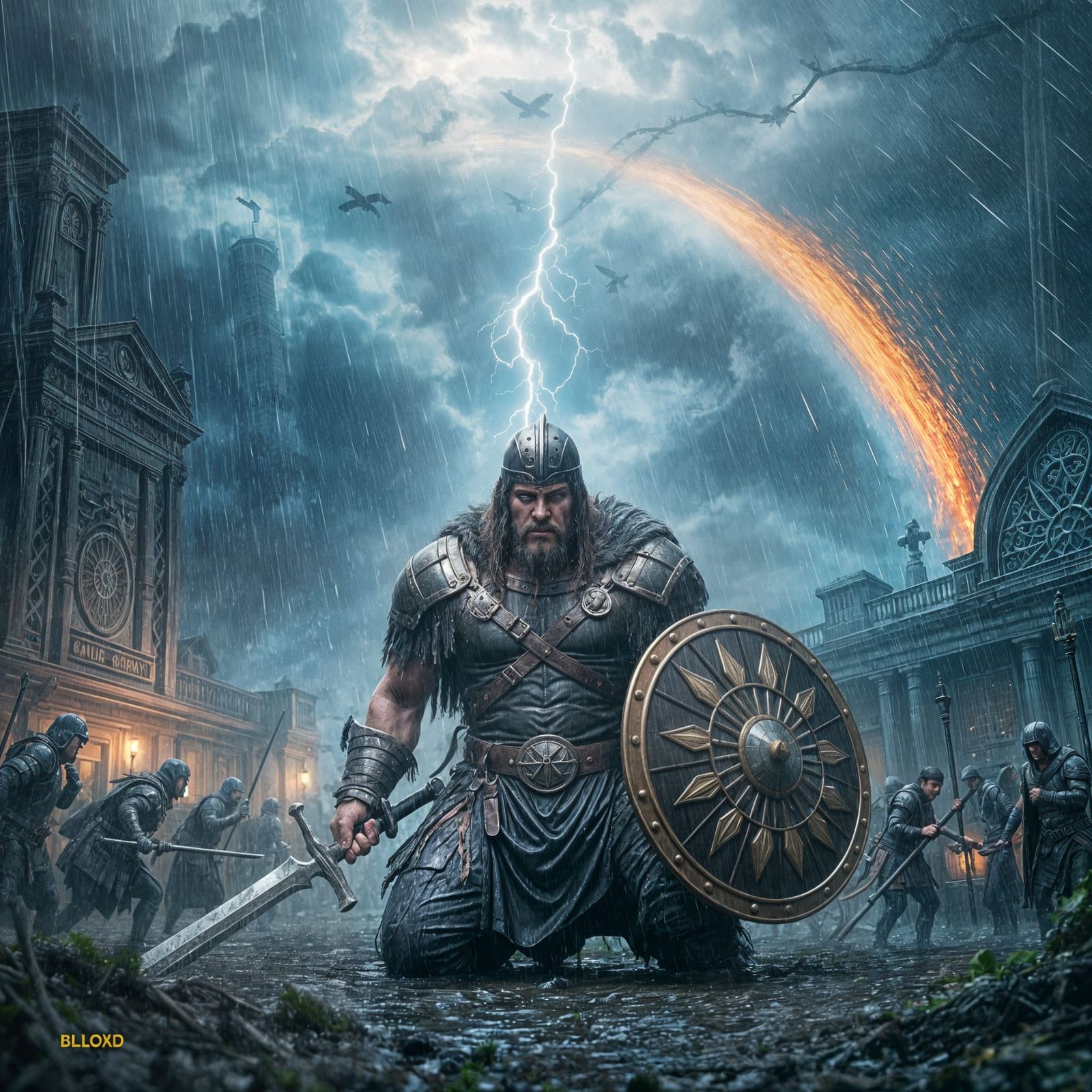 Barbarian Soaked by Heavy Rain Downpour