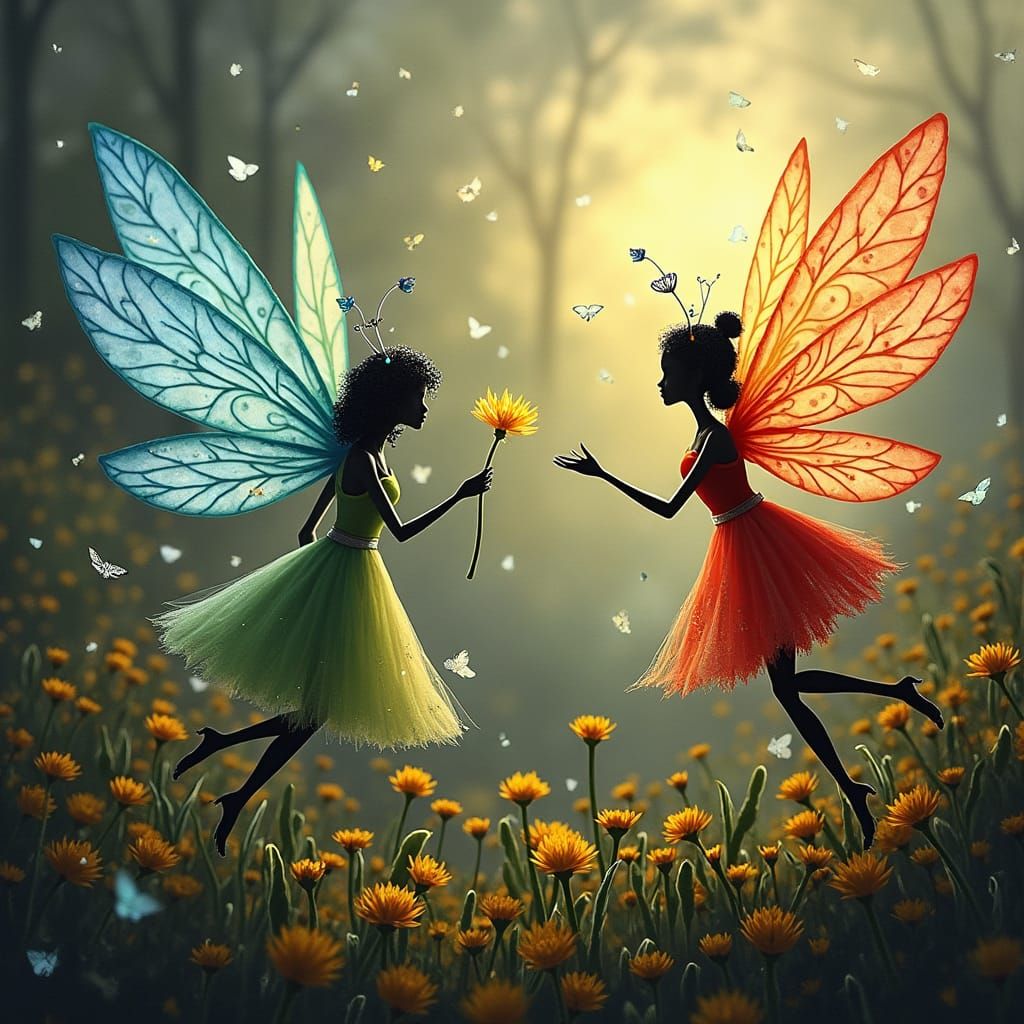 Dandelion Fairies Dreamscape in Bauhaus Style