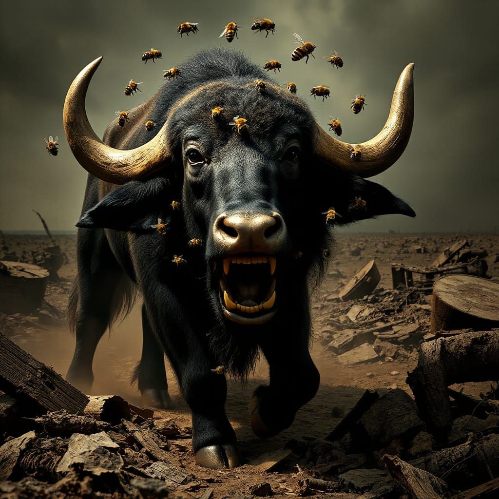 Surreal Buffalo Creature in Goya & Snyders Style
