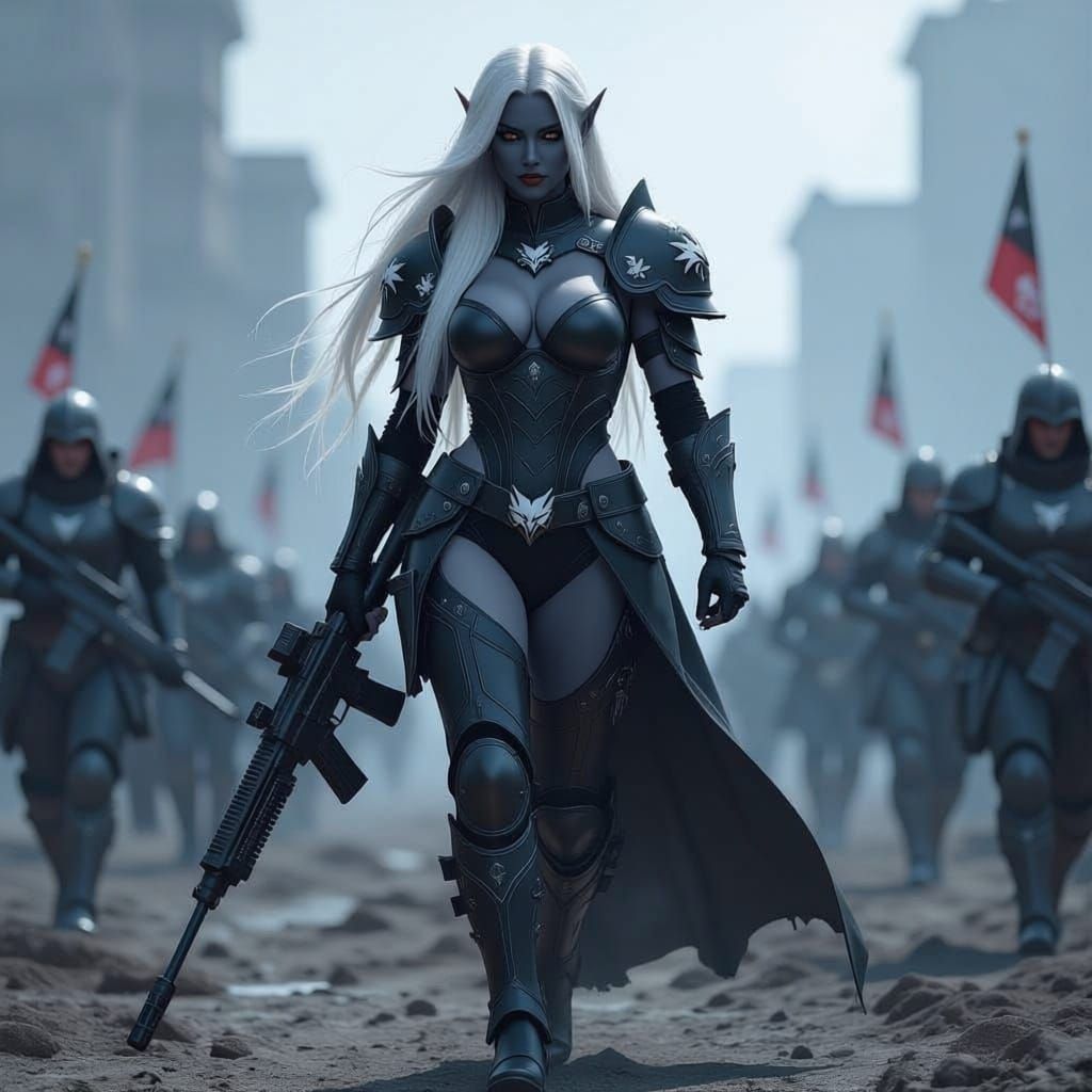 Drow Warrior in Power Armor on Battlefield