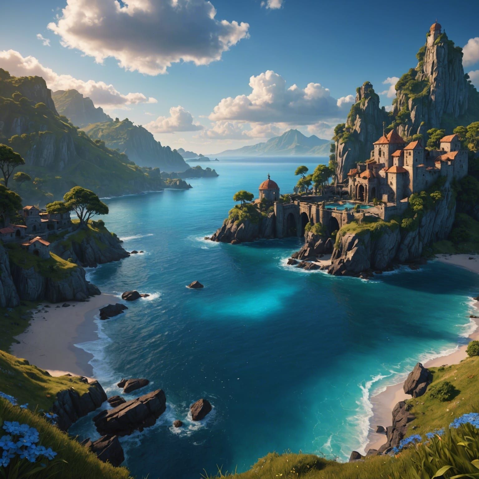 Scenic Mountain Landscape at Sunset: Fantasy Concept Art