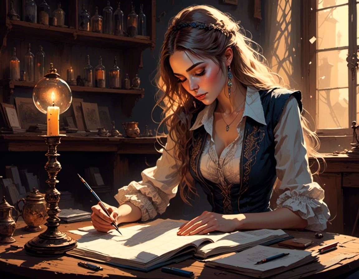 Stunning Blonde Woman at Bar in Watercolor Style