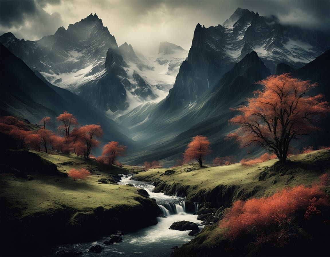 Monochrome Mountain Range in Fashion Photography Style