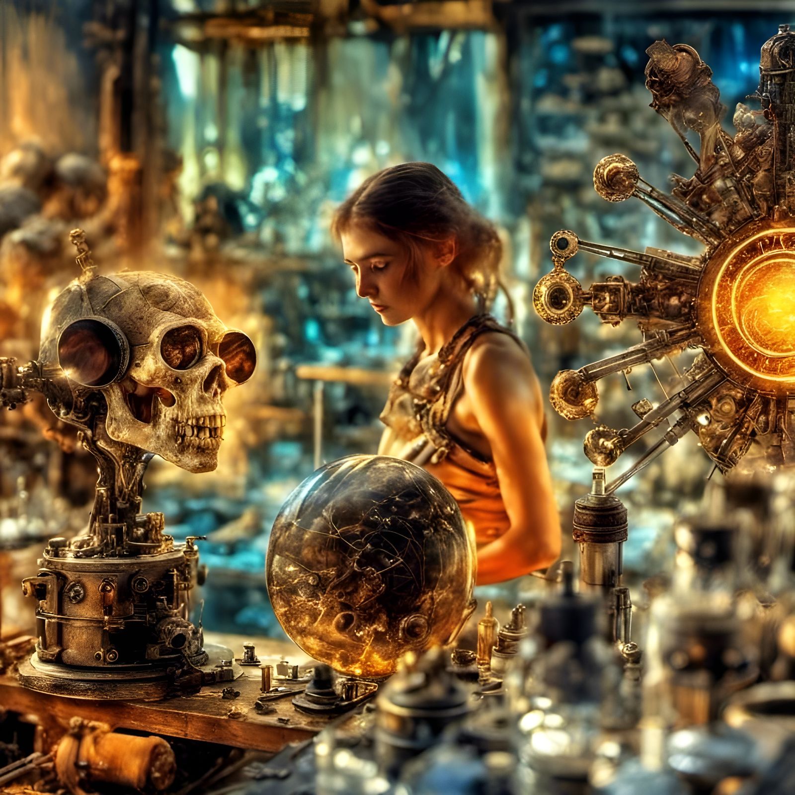 Surreal Objects Laboratory with Sun Rays as Digital Painting