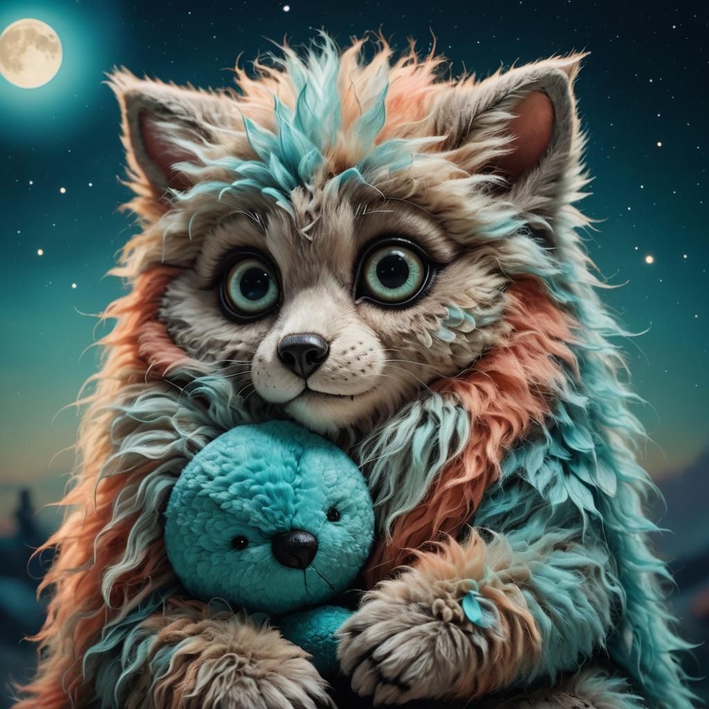 Cute Animal Portrait with Toy in Fantasy Style
