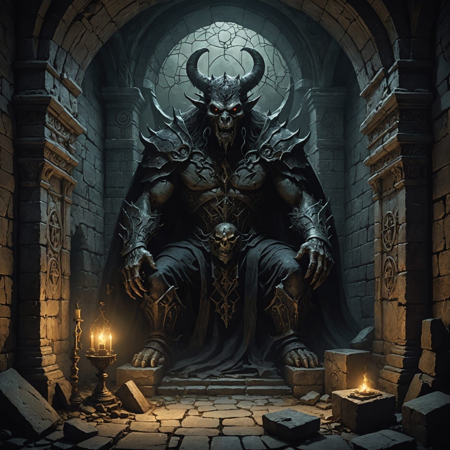 Menacing Wish Master Demon in Dark Chamber