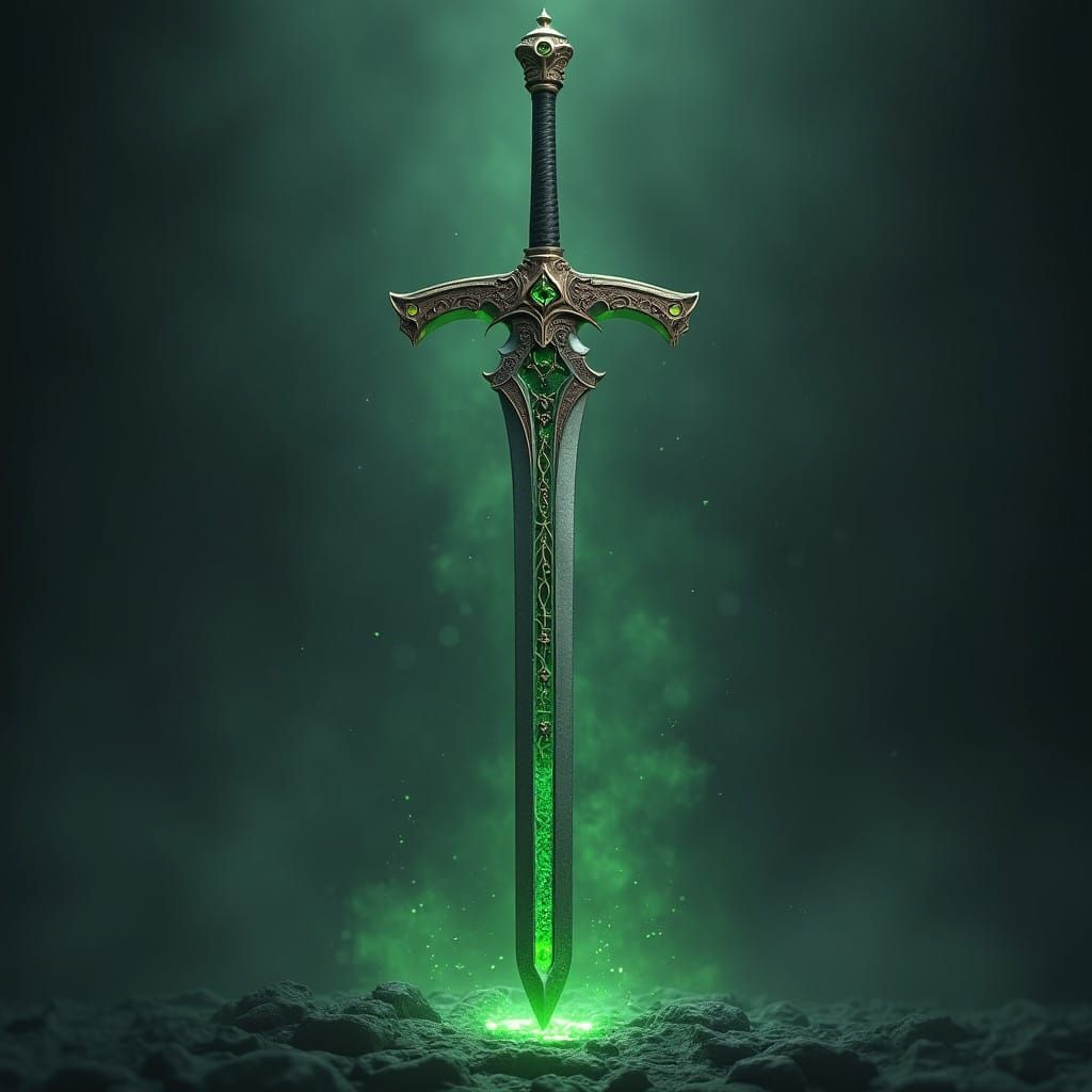 Emerald Blade of Wonder in Vibrant Fantasy Style
