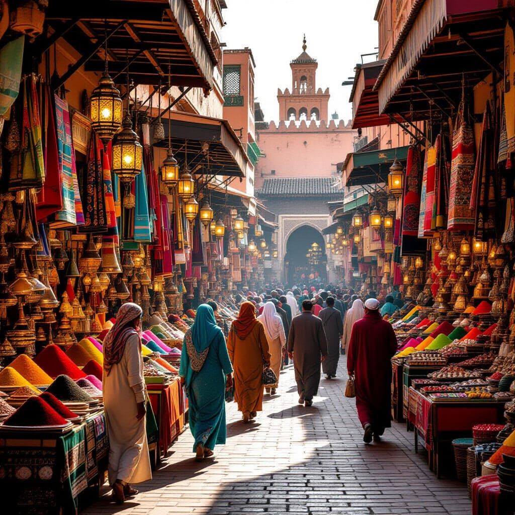 Marrakech Marketplace: Vibrant Moroccan Scene in Photorealis...