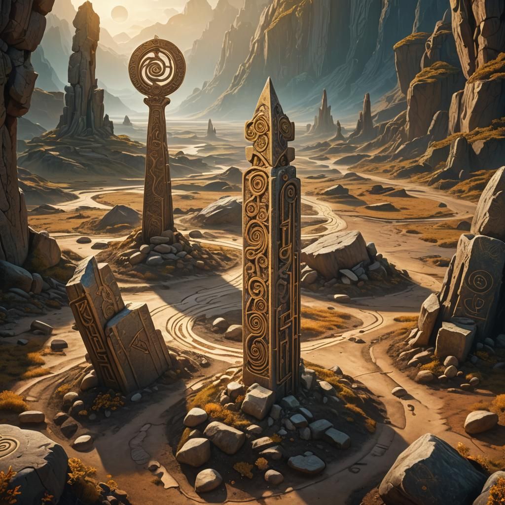 Mystical Signposts in Surreal Dreamlike Landscape