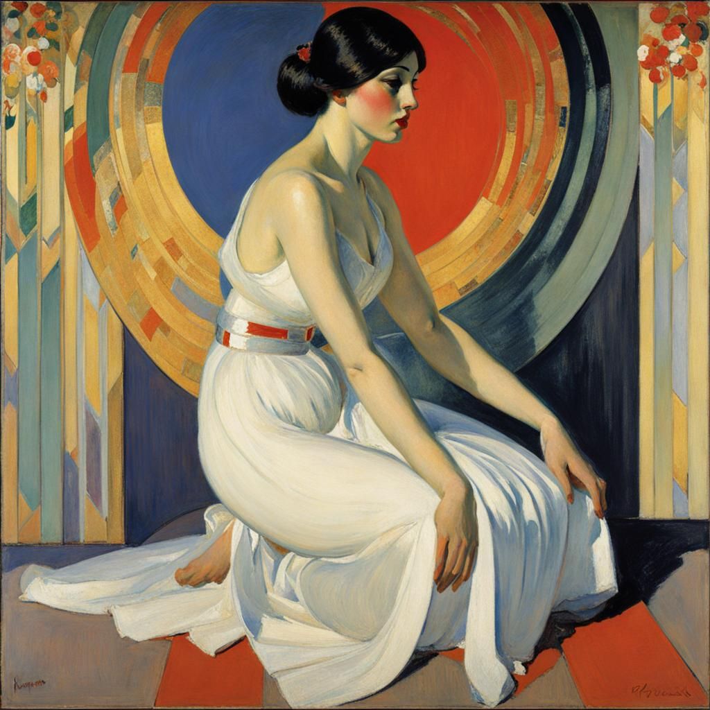 Abstract Woman Kneeling: Kupka-Inspired Masterpiece