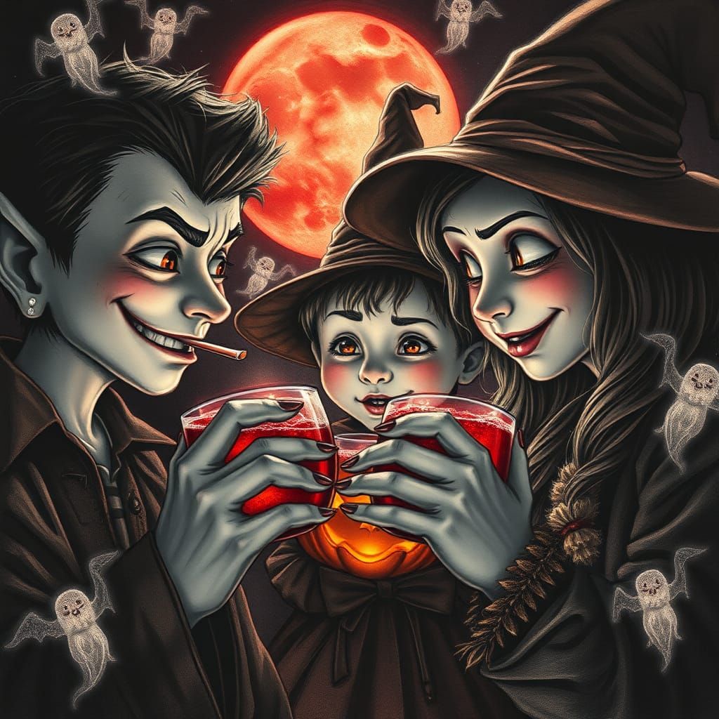 Halloween Disco: Vampires and Witch in Charcoal