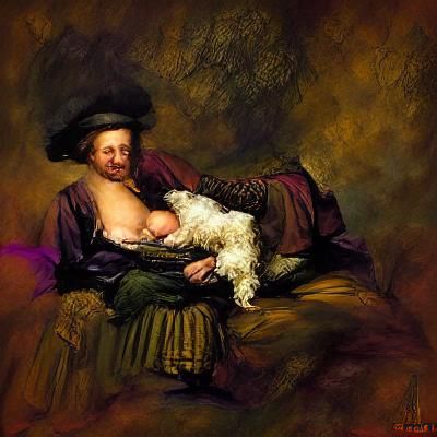 Man Breastfeeding Dog, Rembrandt-Inspired Art