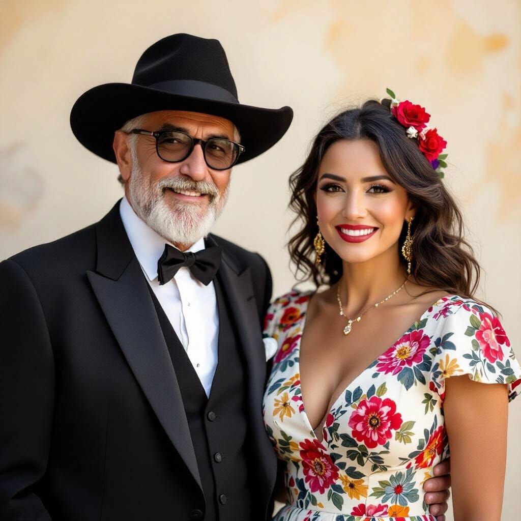 Elegant Elderly Man with Voluptuous Younger Woman