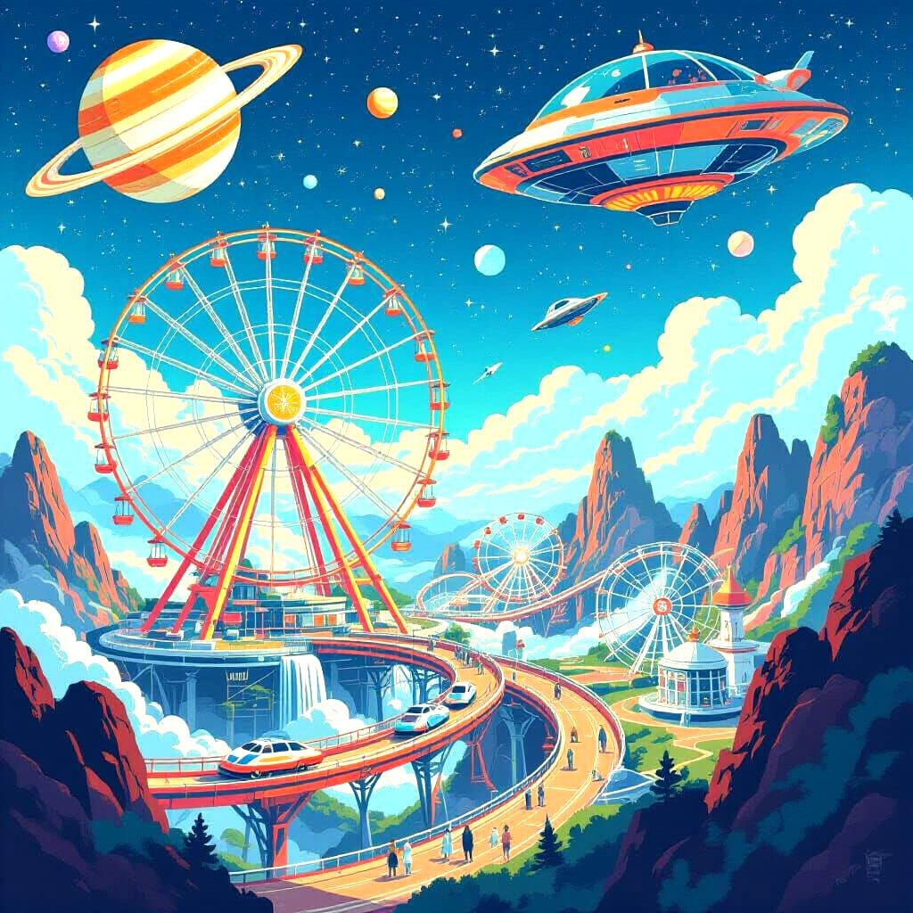 Otherworldly Amusement Park Floating Among the Stars
