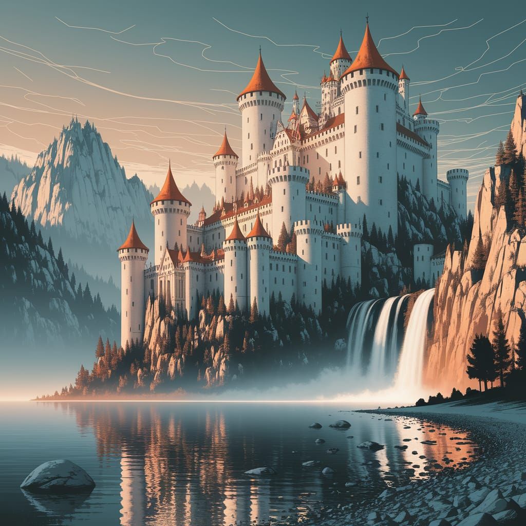 Moebius Style Castle on Rocky Cliffs