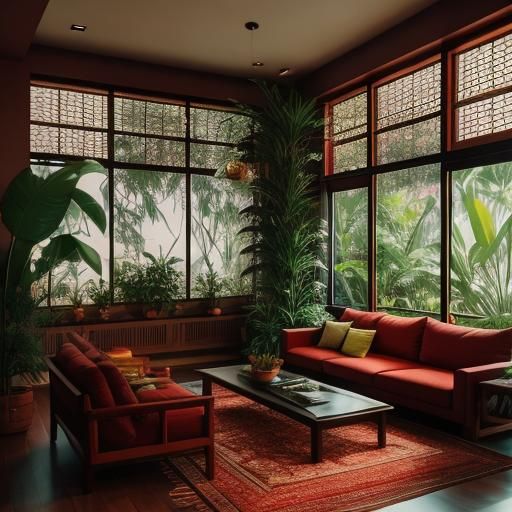 Indian Red Modern Living Room with Bokeh