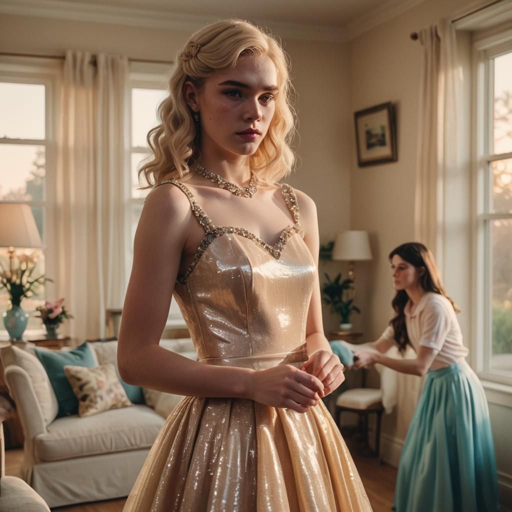 Tomboy in Prom Dress Curtsies in Golden Hour Light