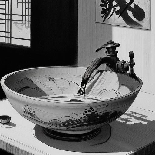 Antique Wash Basin in Chinese Ink Wash Style