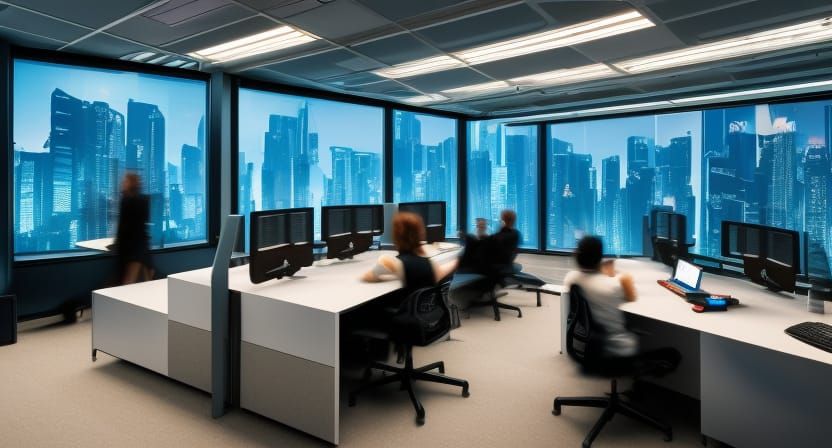 Cyberpunk Office Space with Neon Lighting
