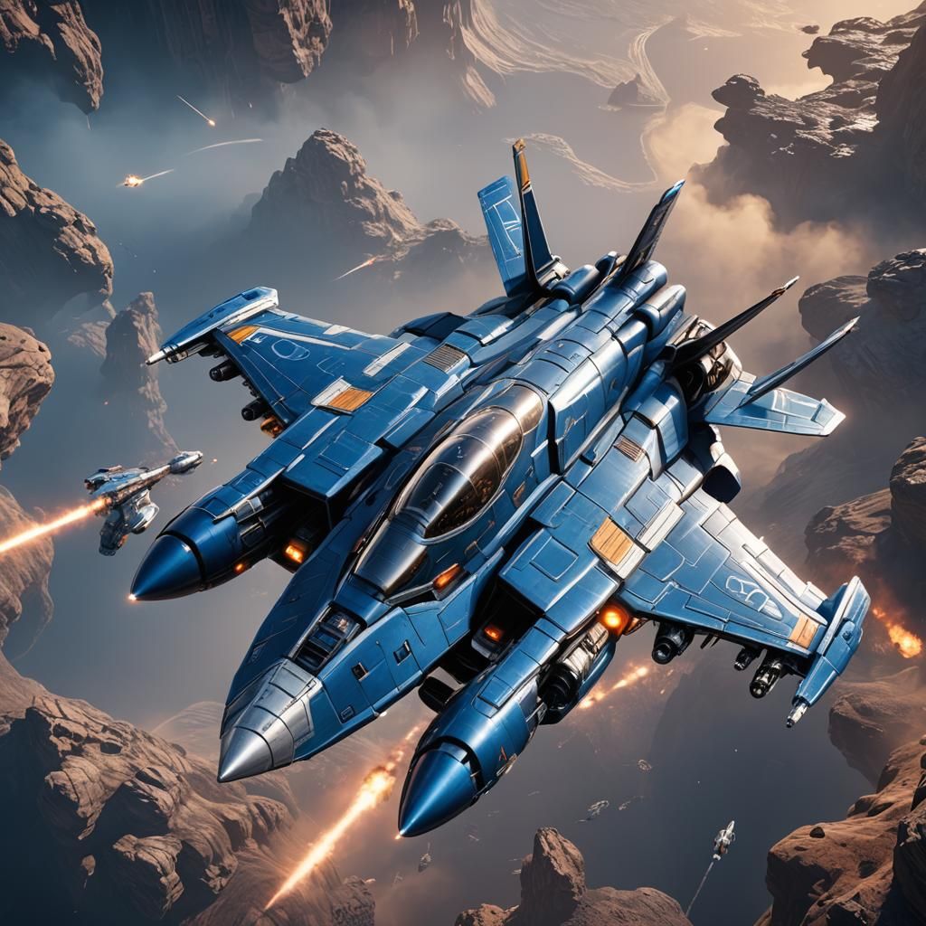 Blue Space Ranger Fighter Jet in 3D
