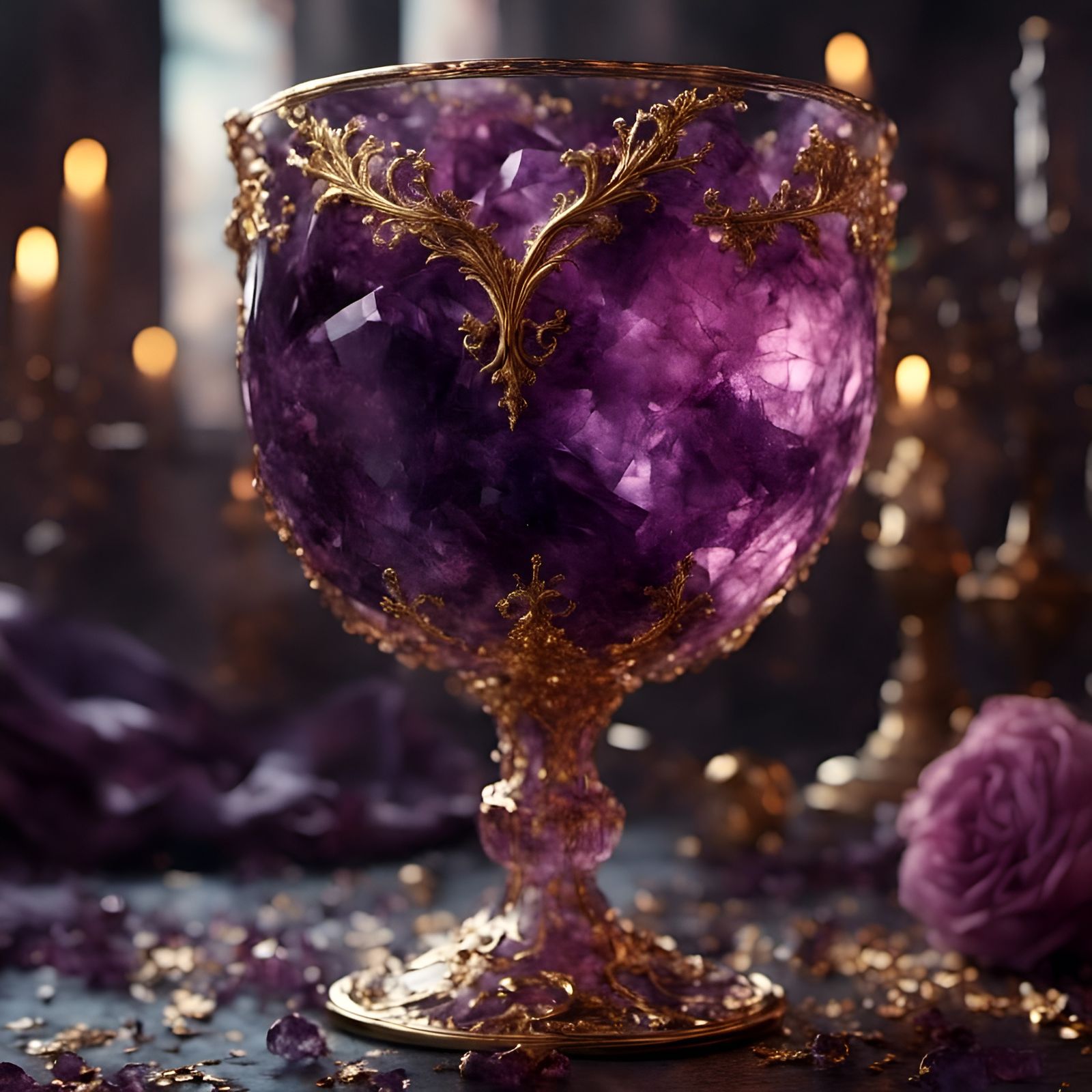 Ornate Amethyst Goblet with Gold Details
