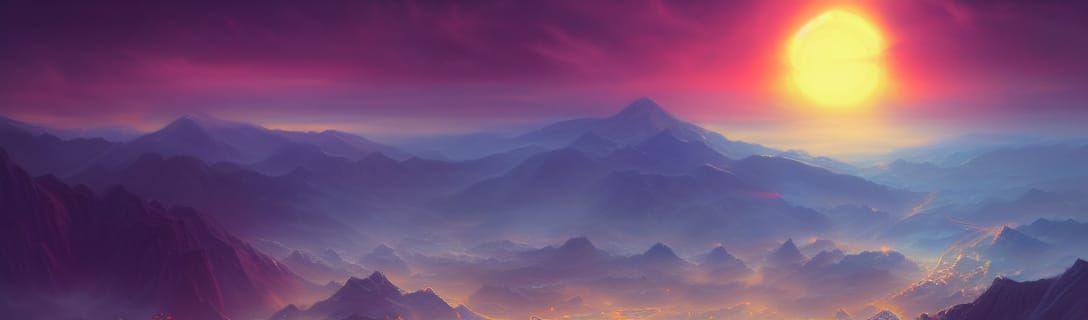 Gondor Sunrise: Aerial View, Landscape Pastel Illustration