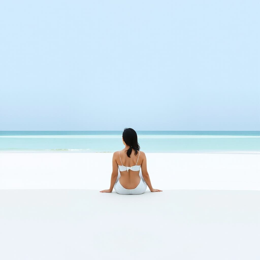 Peaceful Morning Contemplation on a Tranquil Beach
