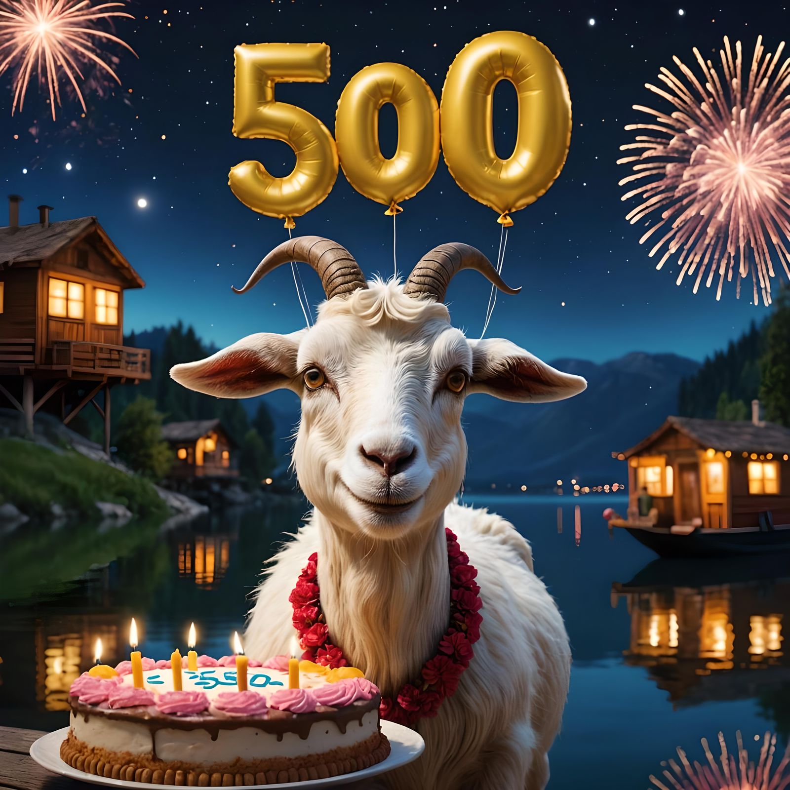 Joyful Goat Celebrates with Cake by Kashmir Lake