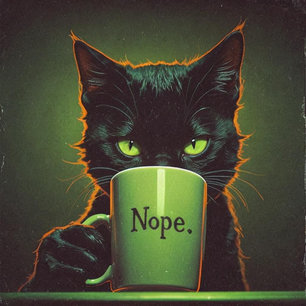 Sinister Black Cat Drinks from "NOPE" Cup