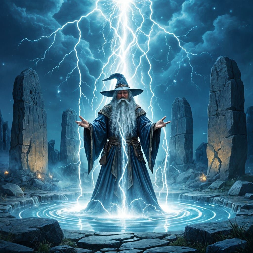 Wizard Creates Starlight Fountain in Stone Circle