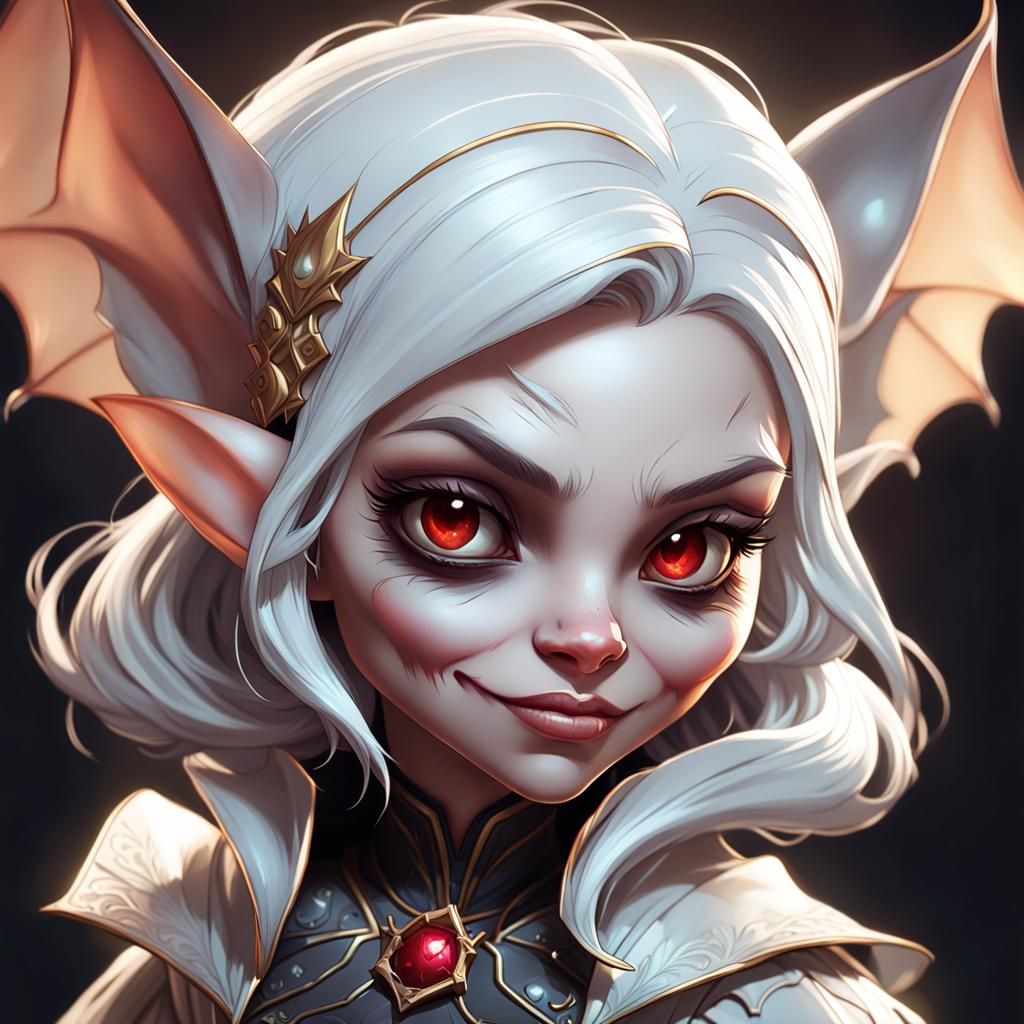 Chibi White Vampire Bat Girl Portrait